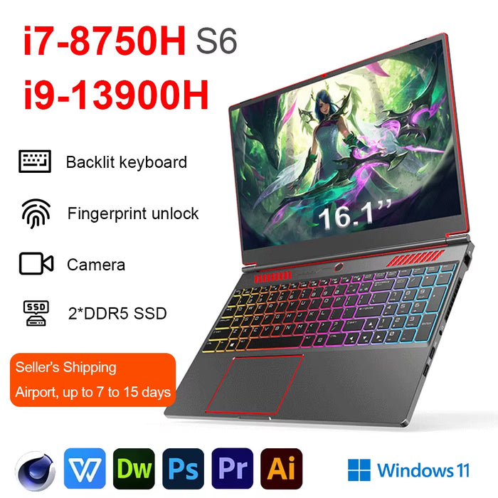 S6 16.1 Inch Gaming Laptop RTX 4050 6G Intel Core I9-13900H I7-8750H Windows 11 Pro Max 64GB 2*DDR5 2*M.2 4TB Office Computer