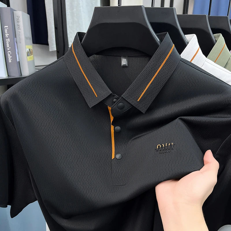 Luxe marque glace soie manches courtes polo shirt homme été mode lettre en Gaufrage confort respirant loisir haut de gamme T-shirt