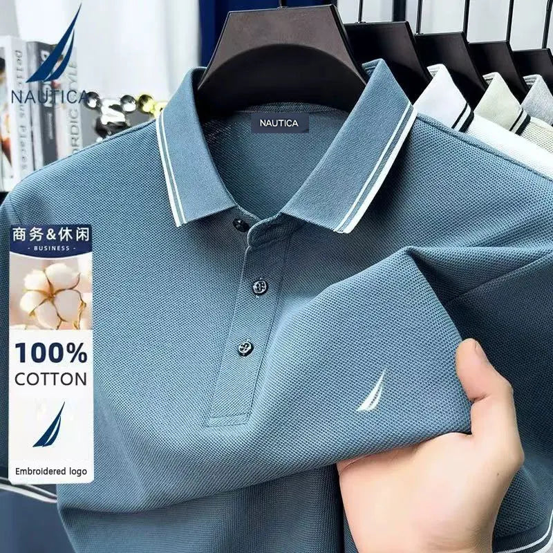 Polo décontracté pour homme Nautica brodé, haut d'été en coton pur de haute qualité, t-shirt à manches courtes, vêtements pour homme.