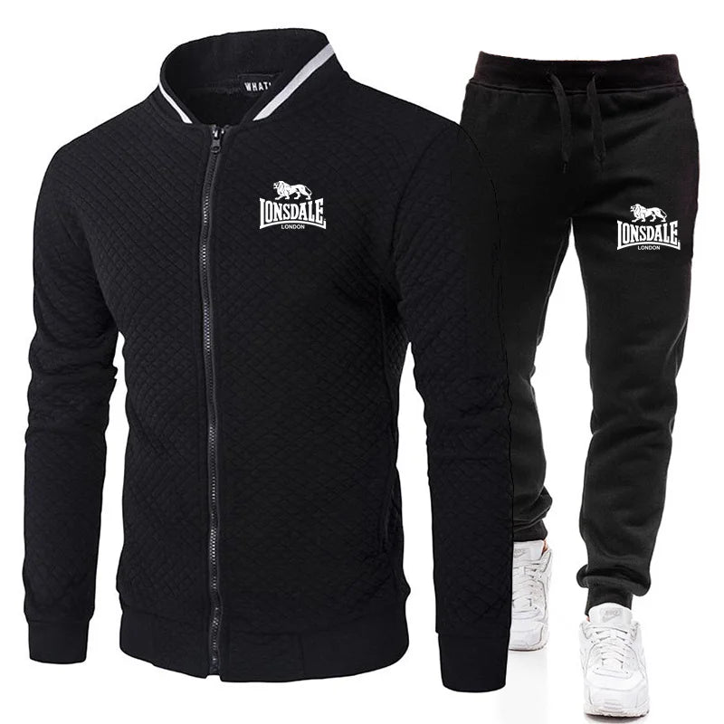 LONSDALE printemps et automne hommes mode rue col montant ensemble veste, extérieur décontracté poche fermeture éclair hommes ensemble de Baseball