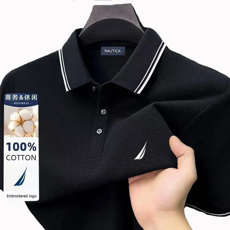 Polo décontracté pour homme Nautica brodé, haut d'été en coton pur de haute qualité, t-shirt à manches courtes, vêtements pour homme.