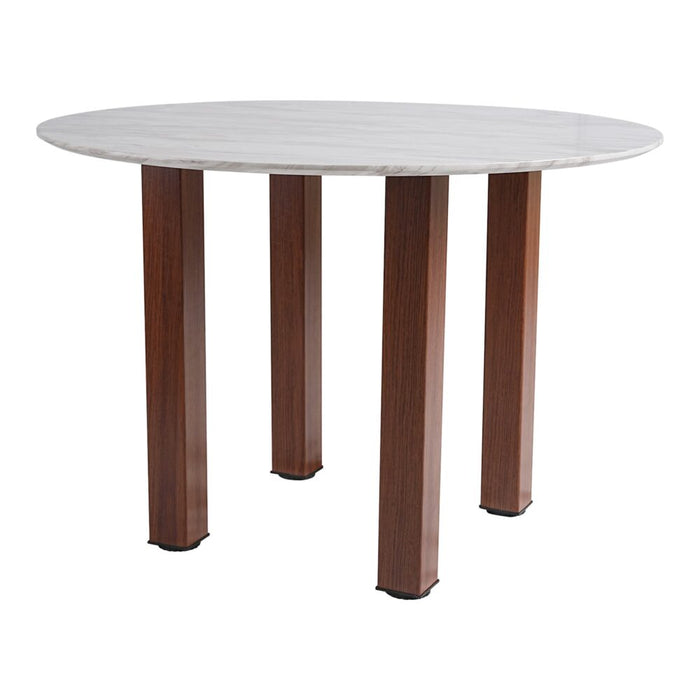 Table à Manger Ronde en Noyer — Plateau Effet Marbre Blanc