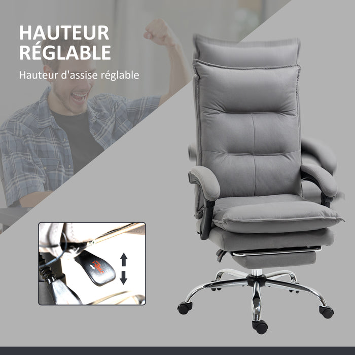 Fauteuil de bureau massant et chauffant, chaise de bureau, hauteur réglable, dossier inclinable, gris